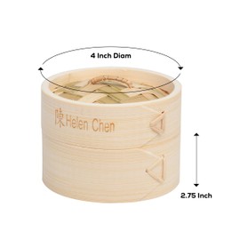 Helen's Asian Kitchen Bamboo Dim Sum Food Steamer With Lid, 4 Inch, 1 Tier Basket For Dumplings, Bao, And Small Bites