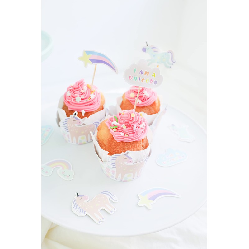 Folat 68303 Cupcake Deko-Set Unicorns & Rainbows-12-teilig, Mehrfarben