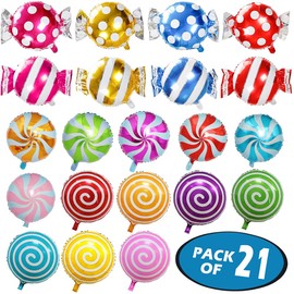 21 Pack Candy Balloons Set, Including 13 Pack Round Lollipop Balloons and 8 pack Candy Shape Balloons, Candyland Party Decorations, Aluminum Balloons For Birthday Wedding Party