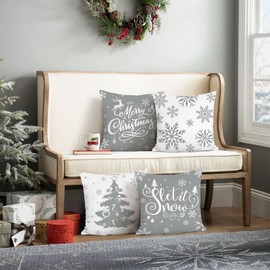 Bonhause White and Grey Christmas Cushion Covers 45 x 45 cm Gray Winter Snowflake Xmas Decorative Throw Pillow Covers Soft Velvet Pillowcases for Sofa Bed Home Holiday Xmas Decor Set of 4