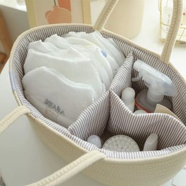 Organizador de Pañales, Cesta de regalo para shower, cesta de almacenamiento de cuerda bohemia, organizador portátil para, para Artículos Esenciales y coche, Universal para hombres y mujeres (Beige)