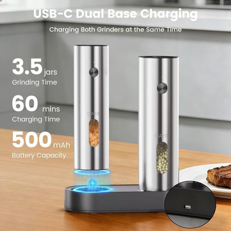 Cavir Electric Salt and Pepper Grinder Set with Charging Base,Upgraded