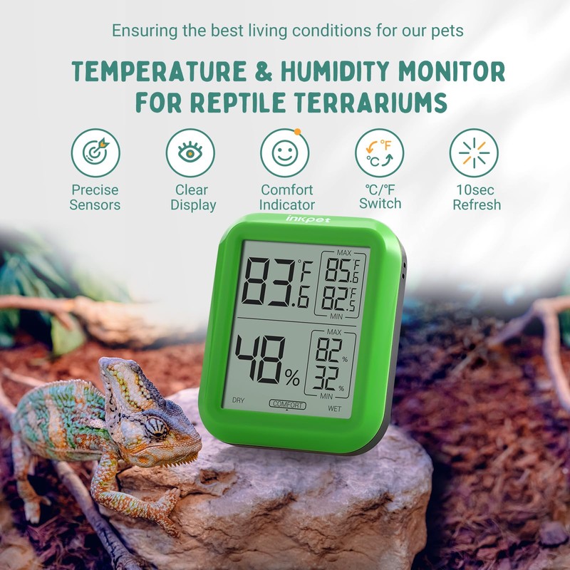 INKPET Reptile Thermometer Hygrometer with Max/min Record High-Accuracy Digial Display