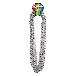 Windy City Novelties - 12 Pack Silver 33" Inch Round Silver Metallic Bead Necklace for Women - 4th of July Party Supplies Party Favors Tossing Beads Birthdays Weddings Prizes Giveaways