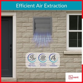 TURvent 4" inch Dryer Vent Cover Outside - ABS Plastic HVAC Air Vents for Exterior Wall - Gray Ventilation Exhaust Grille with Automatic Louvres and Built-in Mesh