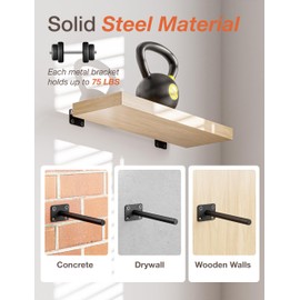 BATODA - 6" Floating Shelf Bracket (16 pcs) – Solid Steel Blind Shelf Supports - Hidden Brackets for Floating Wood Shelves - Blind Shelf Support - Shelving Mounting Hardware Included (Pack 16)