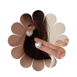 Andelaisi Boho Pearl Heart Earrings Gold Crystal Heart Studs Earrings Vintage Rhinestone Love Heart Earrings Wedding Heart Pearl Earrings Jewelry for Women