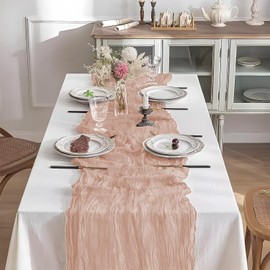 BEELIFY 2 Pack 10 Ft Cheesecloth Table Runner Light Pink Gauze Long Table Runners Boho Gauze Cheese Cloth Table Runner Rustic Sheer Runner for Wedding Party Table Decor ( 35 x 120 Inch )
