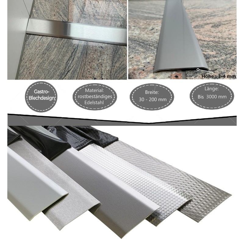 K240 Transition Profile, Polished Stainless Steel, 0.8 mm Thick, Transition