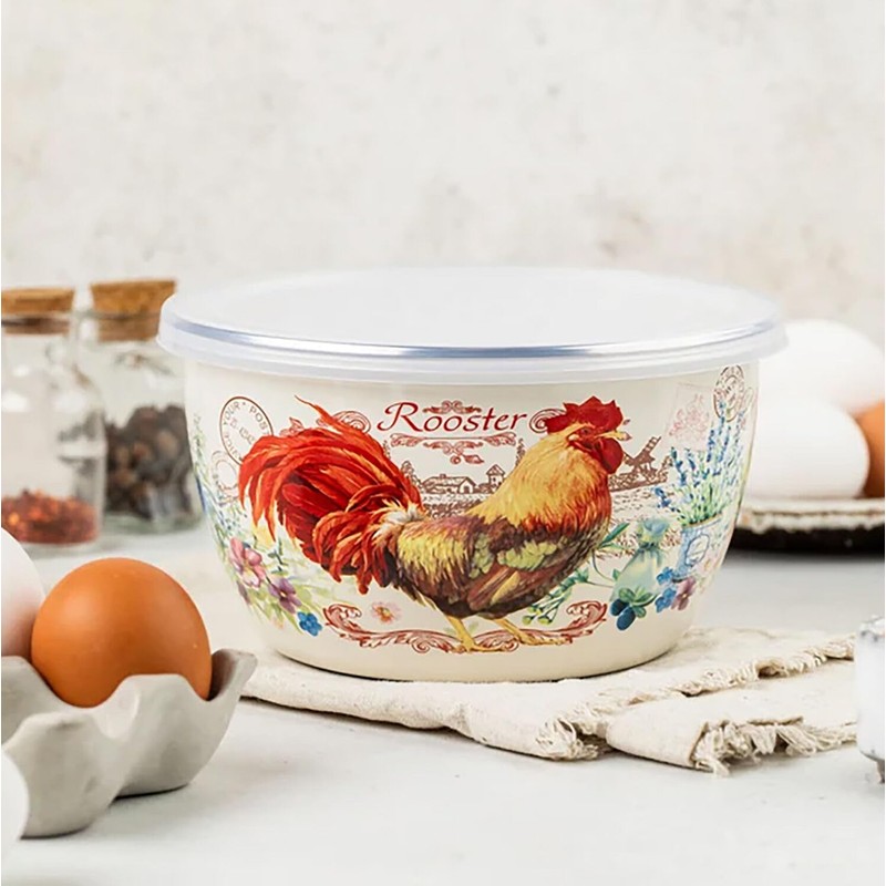 Metalac Enamelware Bowl Gourmet Enameled Steel Bowl with Lid Serving