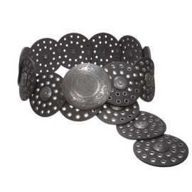 3 1/2" (90 mm) Wide Ladies Wide Boho Disc Concho Leather Belt, Black | S - 39 END-TO-END