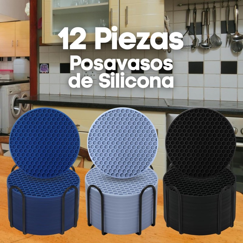 12PCS Posavasos para Mesa con Soporte Portavasos de Silicona Antideslizantes