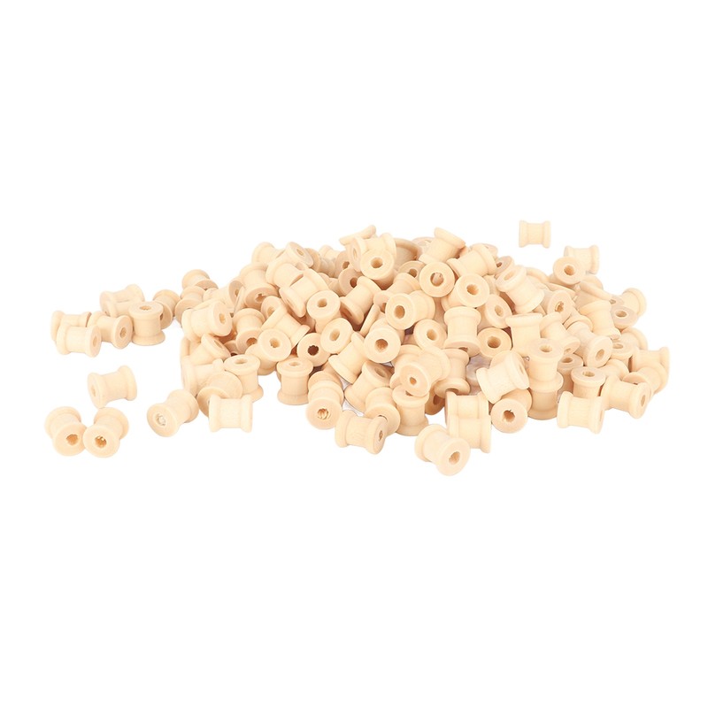 200Pcs Wooden Spools 0.55in 0.51in Unfinished Polished Wood Smoothing Wooden