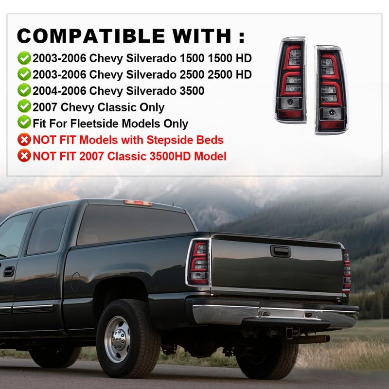 PIT66 LED Tail Lights Replacement Compatible with Chevy Silverado 2003-2006