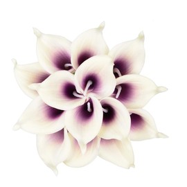 HoveBeaty Calla Lily Bridal Wedding Festival Decor Bouquet Real Touch Latex Flower Bouquet Pack of 20 (Purple-White)