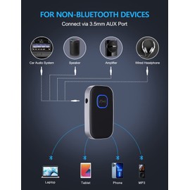 COMSOON Bluetooth Receiver for Car, Noise Cancelling 3.5mm AUX Bluetooth Car Adapter, Wireless Audio Receiver for Home Stereo/Wired Headphones, Hands-Free Call, 16H Battery Life - Black+Silver