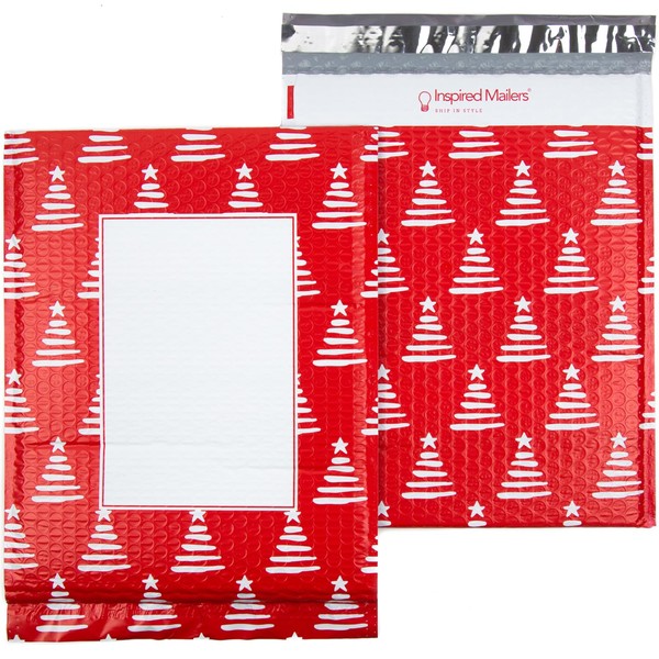 Bubble Mailers 10x13" - Red Christmas Trees (Writable Area) -
