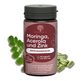 Immune Defence Supplement Acerola and Moringa - Natural Vitamin C from Acerola - Suitable for Adults and Children - Naturally Strengthens the Immune System with Moringa, Acerola and Zinc 60 Capsule