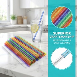 Reusable Drinking Straws 100 Pack, Assorted Color Plastic Straws, 9 Inch, Easy Clean with Brush, Durable & Dishwasher Safe for Cold Drinks & Kids