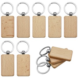 Tenalleys 10Pcs Blanks Rectangle Wooden Keychain 1.2 inch Wood Engraving Unfinished Keychain with 10 pcs Key Rings for DIY Crafts Gift Accessories