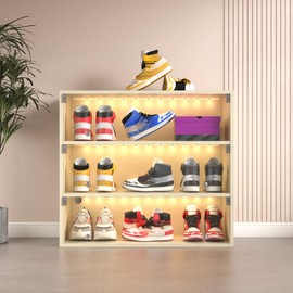YLIEHS Off White LED Light Shoe Box, Three Layers with Glass Doors, For Sneaker Display and Storage