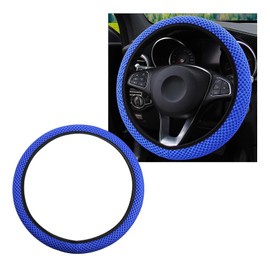 Yourkar Elastic Steering Wheel Cover, 15"×15" Comfy Breathable Stretch Steering Wheel Protector, Ice-Silk Cloth Polyester Steering Wheel Cover for Men Women, Car Accessories (Blue)