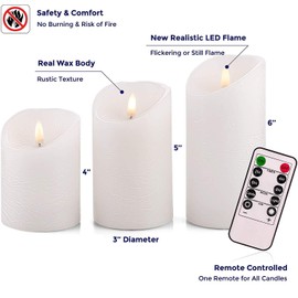 VENTA Set of 3 White Pillar Candles | Real Wax Battery Operated Flickering LED Candles with Remote | Timeless Decor for Farmhouse, Modern & Mantel Displays