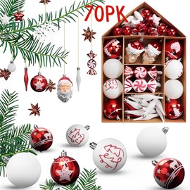 YOWNDSN Esferas de Navidad,70 Esferas Navideñas de Diferentes Formas,Esferas de Plastico Navidad,Esferas para Arbol de Navidad y Otras Hermosas Decoraciones Navideñas，Adornos Navideños (Rojo)