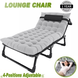 SLSY Folding Lounge Chair Bed Cot 4-Position Adjustable Patio Reclining With Pad