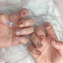 2 Boxes 3D Glitter Charm Nail Art Decoration Studs Mini Gold Alloy Moon Design Nail Supplies Charms Nail Diamond Nail Art Jewelry DIY Crafts Decorations