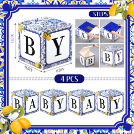 4 Pcs 11.8 Inch Capri Lemon Baby Shower Party Decorations Amalfi Coast Baby Shower Boxes with Letters Gender Reveal Backdrop First Birthday Centerpiece Decor