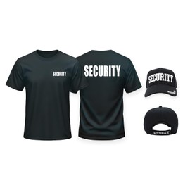RYNO GEAR Security Cap & Security T-Shirt - Security Professionals, Workware Uniform Kit (Black Cap & T-Shirt (White ID), Large)