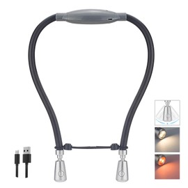 BIGLIGHT LED Hals Leselampe, Buch Licht zum Lesen im Bett, Umhängelampe mit Biegbare Arme,Wiederaufladbares Bernsteinlicht zum Lesen,Handarbeitslampe,Stricklicht mit einstellbarer Helligkeit(Silber)