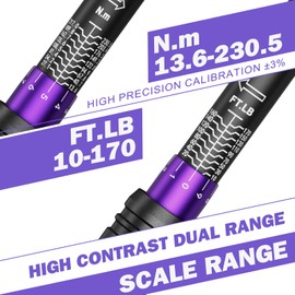 ANPUDS 1/2 Inch Drive Click Torque Wrench,10-170 Ft-Lb/13.6-230.5 Nm, Dual-direction Adjustable Torque Wrench with Dual Range Scales, 72 Tooth, ±3% High Precision for Moto, Car Maintenance