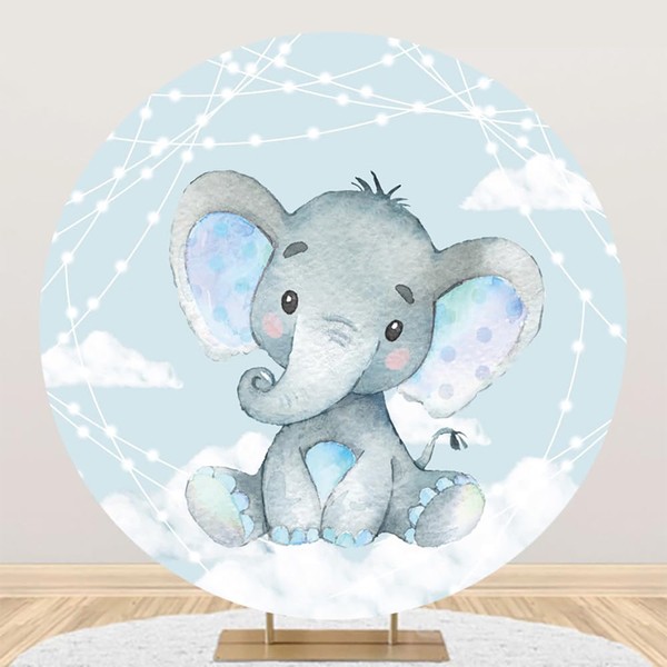 Renaiss 7x7ft Little Elephant Round Backdrop Covers for Photoshoot Kids