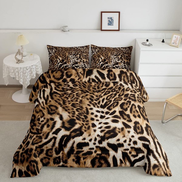 Feelyou Leopard Print Comforter Set Cheetah Print Bedding Set for