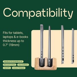 TheHrdwoodCom THEHRDWOOD Dual Laptop Stand Vertical Laptop Holder for Desk - All MacBook Vertical Stand up to 0.7'' Thick - Notebook Stand Handmade of Natural Wood - MacBook Holder (Dual Oak)