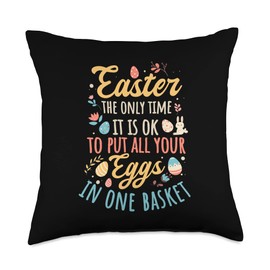 Happy Easter Egg Basket Apparel Egg Happy Easter Holy Week Resurrection Sunday Throw Pillow, 18x18, Multicolor