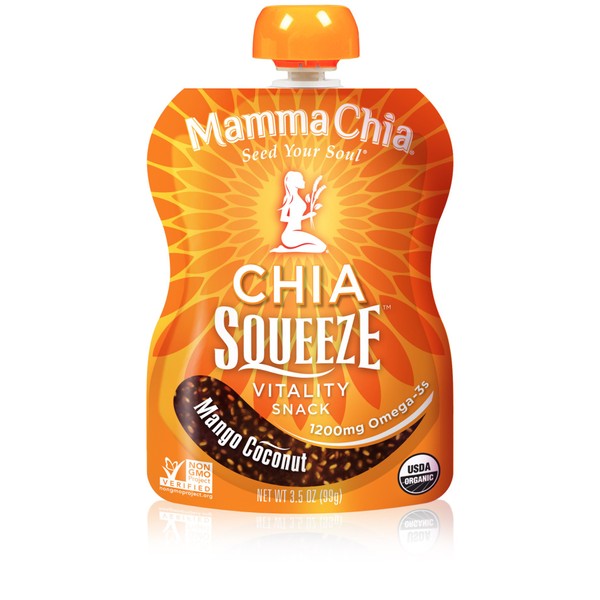 Mamma Chia Squeeze Organic Vitality Snack, Mango Coconut, 3.5 Ounce, 8 Count