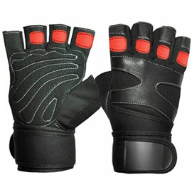 Gym Gloves Leather Unisex With WristSupport - Workout Gloves Half Finger Strong Stiching Non Slip Grip - Breathable padded Palm For Extra Support - Used in Weightlifting Cycling Rowing (L)