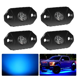 4WDKING Blue LED Rock Lights, 4 Pods IP68 Waterproof Underbody Glow Trail Rig Lamp LED Neon Lights for Truck Jeep Off Road Truck Car Boat ATV SUV Motorcycle