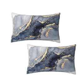 Modern Abstract Marble Blue and Gold Throw Pillow Covers 12x20 in Pillow Case Soft Outdoor Farmhouse Cushion Covers Set of 2 for Sofa Bed Bedroom Car Chair Living Room Home Decor