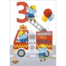 Abacus Cards Boys 3rd Birthday Card - Age 3 - Fire Engine & Elephants with Embossed Details - Eco-Friendly & Recyclable