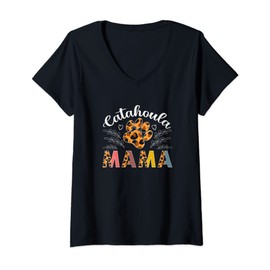 Womens Catahoula Mama Leopard Print Vintage Mother's Day V-Neck T-Shirt