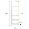 aboxoo Ladder Shelf White Marble Bookshelf 5-Tier Wall-Mounted Wood Rack