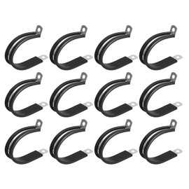 sourcing map 12 Pieces 1-5/8 Inch (42 mm) Pipe Clamps Cable Clamp 304 Stainless Steel Rubber Padded Insulation Clamp R Shape Metal Clamp for Pipe Line Wire