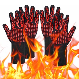 2 Pairs of Oven Gloves, Heat Resistant with 800 °C, Grill Gloves, Extremely Heat Resistant, Red Fireproof Grill Gloves, BBQ Gloves for Baking, Kitchen, Barbecue, Outdoor