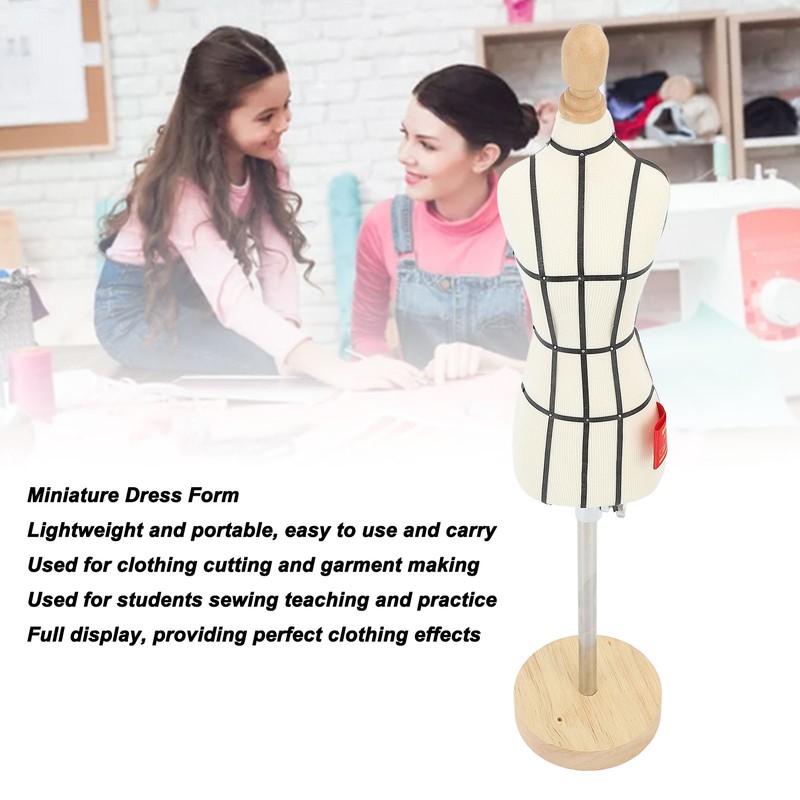 Miniature Dress Form with Stand Wood Base Sewing Mannequin Body
