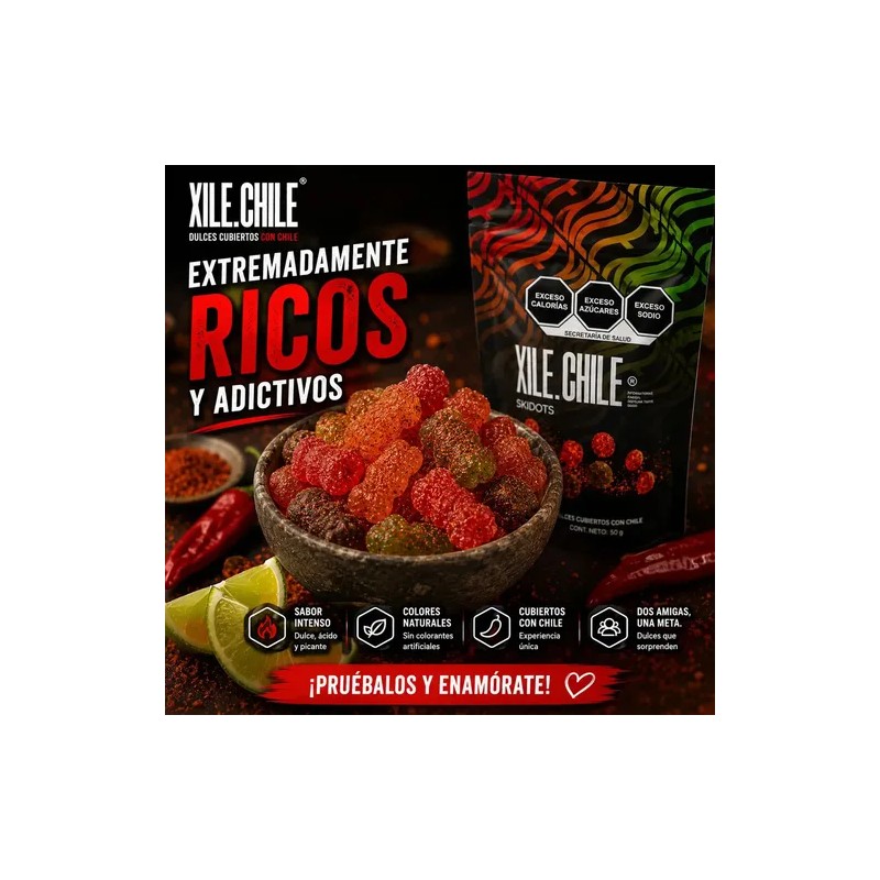 Xile Chile Dulces Picositos Skidots Enchilados Bolsa 50g
