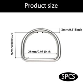 5 Pcs Metal D Ring, Stainless-Steel Silver Buckle, Heavy Duty Multi-Purpose D Ring Buckles, Silver Small Buckle Clips for Hardware Bags Dog Collars Backpacks Webbing Straps Hand DIY Accessories